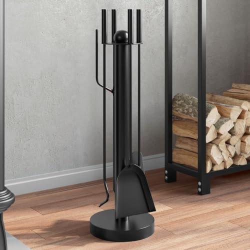 Homgoday Juego de utensilios para chimenea, 5 unidades, 18 x 56 cm, de acero, decoración de muebles de interior para salón, oficina, dormitorio