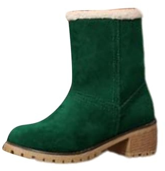 liaddkv Botines de invierno para mujer, forrados, con tacón de bloque, forro polar, botas de media caña para la nieve, botas de caña corta gruesas, botas de saltar, botas de vaquero occidental, verde