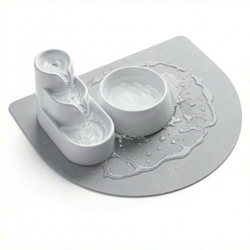Miggo® Saugfähige Premium Napfunterlage Katze und Hund Halbrund 50x80 cm Grau Futtermatte, Futterunterlage Hundenapf, Fressnapf Katze, rutschfeste Unterlage, Für Futter, Wasser, Brunnen Kunstleder XL