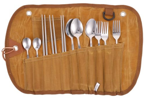 YARNOW Set Di Posate Da Campeggio Set Di Posate Da Picnic Borsa Portaoggetti Compatta Per Attività Allaperto