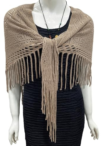Bufanda triangular de punto hueca para mujer, imitación de cachemira, suave, chal de invierno con flecos