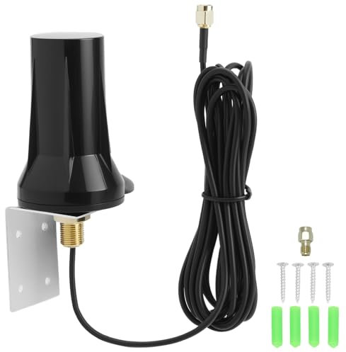 QWORK® Antena Exterior 5G 4G LTE Impermeable - Alta Ganancia de 12 dBi, Polarización Vertical - Conector Macho SMA con Cable de 3 m - para Enrutadores y Cámaras de Seguimiento