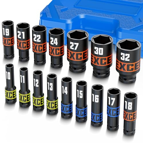 Arwealxs Juego de 16 Llaves de Vaso, 1/2 Pulgada Llaves de Vaso Impacto, 10-32mm Vaso de Impacto, 6 Puntos Dado de Impacto, Automóviles Reparación, Hogar Reparación