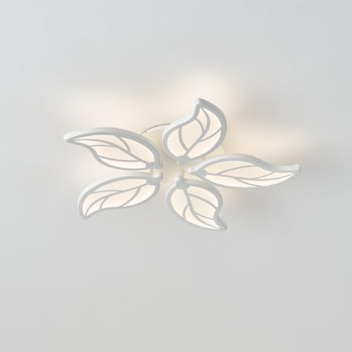 STARRYOL Lámpara de techo LED moderna de 40W con forma de hoja, 50cm de diámetro, color blanco mate, ideal para dormitorio, estudio y comedor - Blanco cálido 4000 K