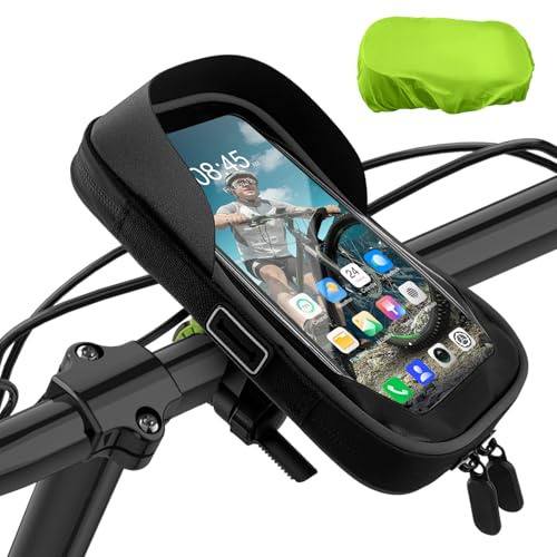 CNMTCCO - Soporte para teléfono impermeable, manillar, marco, portateléfono bicicleta, moto, scooter, con funda de lluvia, rotación de 360° para smartphone de 7