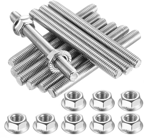 Lot de 10 tiges filetées M10 x 100 mm en acier inoxydable A2 V2A avec 10 écrous à bride hexagonales M10 pour construction de meubles, machines, fabrication de meubles