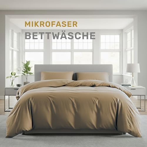 Lavea® Sängset i mikrofiber med påslakan 135x200 + 1 örngott 80x80 cm – Mjuk, andningsbar och OEKO‑TEX-certifierad – Sand