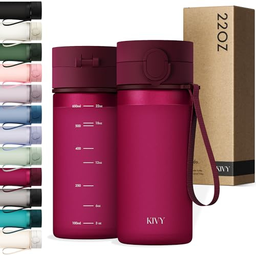 KIVY Borraccia Tritan Con Tappo a Ribalta 650ml [ANTIGOCCIA E ANTIURTO] - Bottiglia Acqua senza BPA con Coperchio Apribile e Adatta a Bevande Gassate - Borraccia per Bambini e Adulti - Rosso