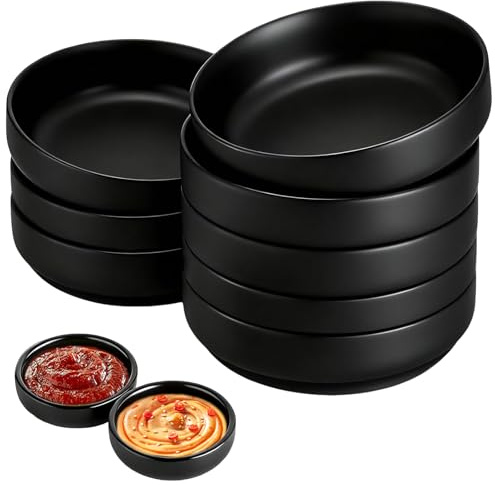8 Stück Schwarz Dipschalen Set, Rund Dip Schälchen, Tapas Schalen, Sojasauce Schälchen, Creme Brulee schälchen, Saucenschälchen, Kleine Schalen für Sushi, Snack, Gewürze, Saucen, Tapas, Tomatensauce