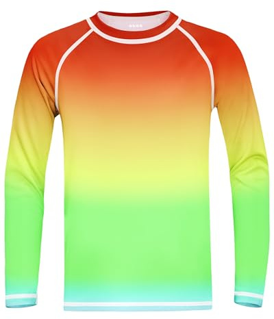 WISMBOX Boys Long Sleeve Rash Vest, Quick Dry UPF 50+ UV Protection, Kids Youth Swimming Top Water Shirts for Pool Surfing