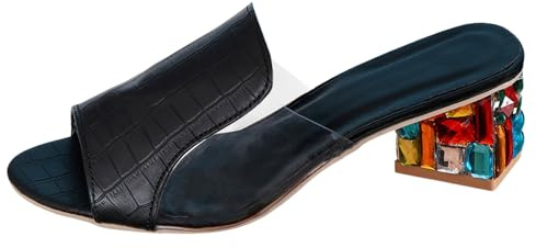 Generico Sandali Estate Ciabatte Estive Sandali Outdoor Sandali da donna alla nuovo modello minimalista color block tacco spesso tacco punta scarpe casual estive comode traspiranti (Black, 40)