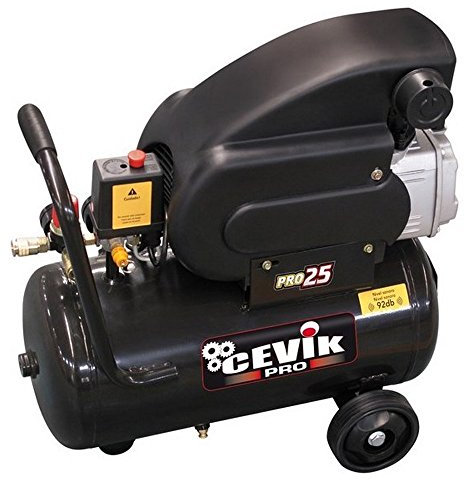 CEVIK PRO - CA-PRO25 - Compresor Aire Portatil Monoblock - 92 dB - 24 litros - 2HP - Máx 8 Bar - 195 l/min - Con Aceite - Dos Salidas Aire - Compacto y Portátil - Compresor de Pintura y Neumática
