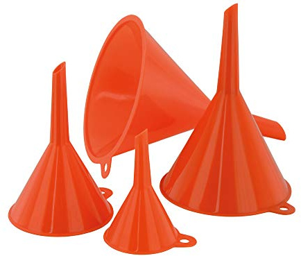 BLUREA Klein-Trichter Set 4-teilig 50/75/100/120mm Durchmesser, Kunststoff. Zubehör für Werkstatt und Garage, zum Einfüllen von Flüssigkeiten wie Motor-Öl, Kühlwasser, Scheibenwischwasser
