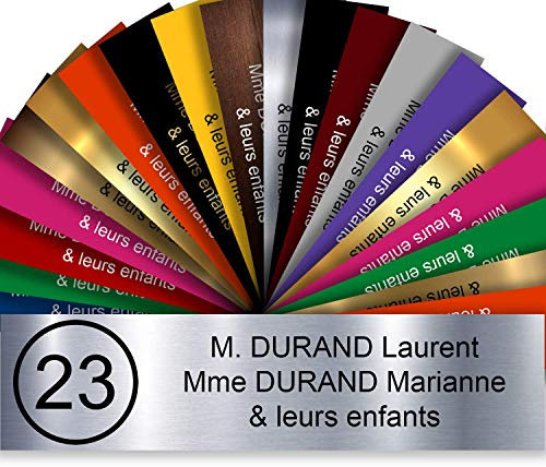 Plaque Boîte aux Lettres Avec Numéro Personnalisable De 1 À 3 Lignes – Numéro Avec Nom Gravé – Adhésive PVC – 10 x 2,5 cm (Gris Alu Métallisé)