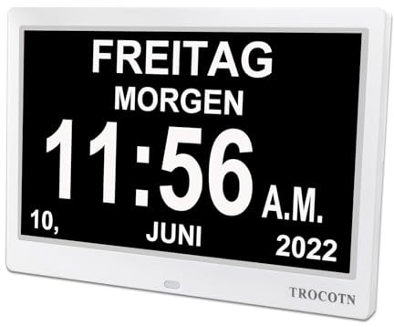 TROCOTN Demenz Uhr Senioren Digitale Uhr Tagesuhr Großes Display Wecker Wanduhr (Weiß,10 Zoll)
