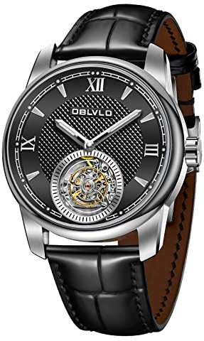OBLVLO Top-Marke Herren-Armbanduhr, luxuriös, Tourbillon, Automatikuhr, Luxus-Leder, wasserdichte Uhr für Herren, SK-Tour, Sk-tour-ybb, Modern