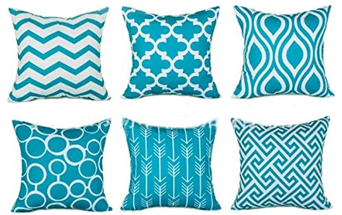 TIDWIACE 6er Set Dekorativen Outdoor Kissen Türkis 50 x 50 cm, Geometrische Kissenbezüge Quadratische Kissenhülle für Sofa Wohnzimmer Zierkissen für Schlafzimmer, Sofa, Stuhl, Bett, Garten Dekor