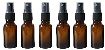 UPSTORE 6 botellas de spray de vidrio ámbar de 15 ml, vacías, rellenables, con tapa, tamaño de viaje, para aceites esenciales, aromaterapia, perfume, cosméticos, aerosoles
