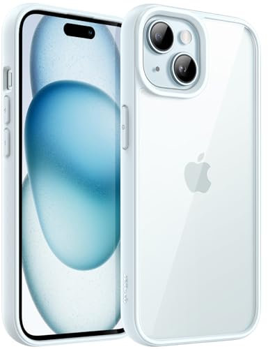 JETech Hülle für iPhone 15 6,1 Zoll, Stoßfestes Handy Stoßfänger Schutzhülle, Solid Farbe Matt TPU Rahmen, Anti-Kratzer Transparent Rückseite (Blau)