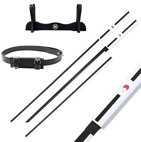 Hashiman - Katana Réplique Manga Sabre + Support Epée Bois + Ceinture - Catana Japonais Cosplay Décoration Jouet Enfant Adulte - Jeu Déguisement Deco Ninja (Sasuke Blanc)