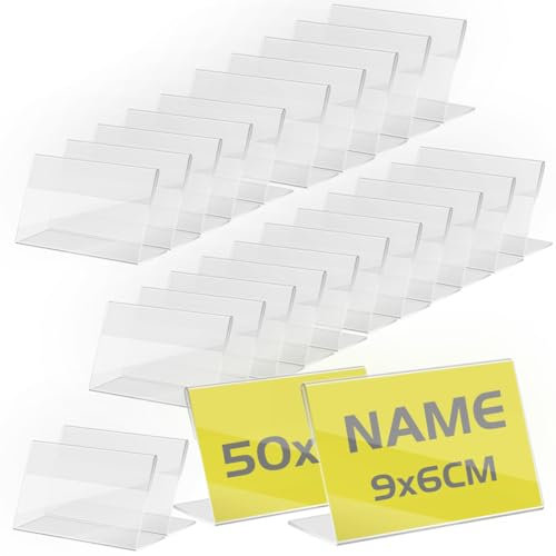 TAPKUA 50 Stück Büro Acryl Aufsteller Transparent, 9x6 cm Vertikal Preisschild Display Preisschildhalter, Display für Büro Shop Supermarkt Werbeaktionen Restaurants