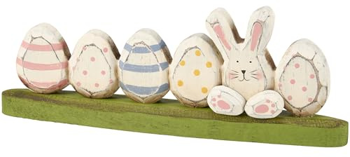 Primitives by Kathy Handmade Easter & Spring Collection Bunny & Eggs Wood Sitter and Green Grass Base
