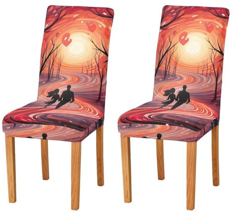 JUMBEAR Coppie coprisedie per San Valentino, per sala da pranzo, 4 pezzi, elasticizzato, rimovibile, lavabile, coprisedia decorativo