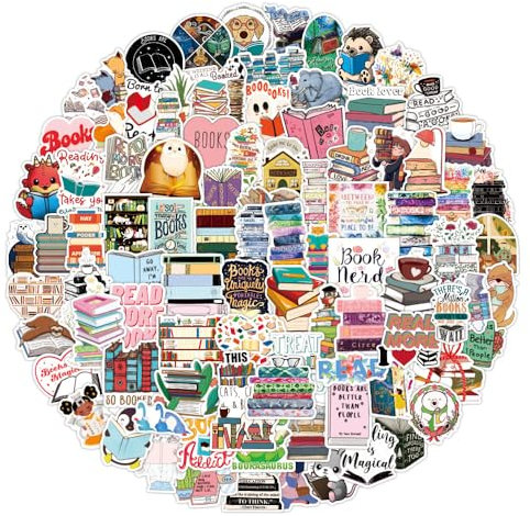100Pcs Lectura Pegatinas, Impermeable Libro Pegatinas para Botellas de Agua Portátil, Bookish Artículos Pegatinas, Accesorios de Libros para Niños Adolescentes Estudiantes