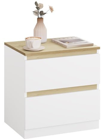 WOLTU Nachttisch, Nachtschrank mit 2 Schubladen, Nachtkästchen Nachtkommode, Beistelltisch modern, für Schlafzimmer Wohnzimmer, 40x41x30 cm, aus Holz, Weiß helle Eiche, NTS08ws