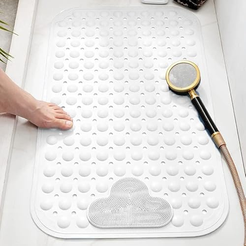 Moulaelos Tappetino da Doccia Antiscivolo, 120x80cm, Tappetino da Bagno Antiscivolo con Ventose, Tappeto per Piatto Doccia Antiscivolo Comfort Massaggio, Lavabile in Lavatrice, Bianco