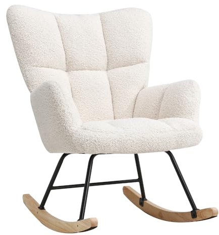 HaiYiZuhause Schaukelstuhl, Moderner Sessel mit hoher Rückenlehne, Weicher Relaxstuhl & Stillsessel für Wohnzimmer, Schlafzimmer, Babyzimmer & Leseraum, Schaukelstuhl für Innen (Beige)