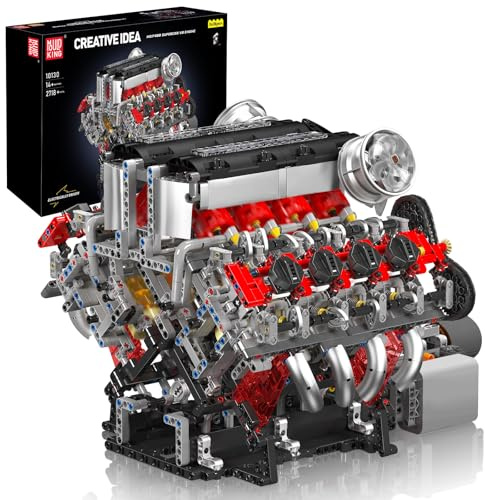 Mould King 10130 V8 Engine Building Blocks Set, Combustion Engine Model That Runs, Mini Twin-Turbo Engine Build Kit for Adults with Battery, Engineering Construction STEM Toy (2718 PCS)