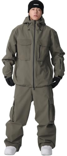 Mens Ski Suit Supper Baggy Snow Suit Waterproof Snowsuit Insulated Ski Jacket and Pant Set Loose fit Snowboarding Outfit(653+608,AG,M)
