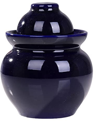 BCJMKDX Vaso di fermentazione. Barattolo in Ceramica con Coperchio, Kit di fermentazione Tradizionale Cinese Coccio con Coperchio a Tenuta d'Acqua, Barattolo di fermentazione for sottaceti(Blu,3.5KG)