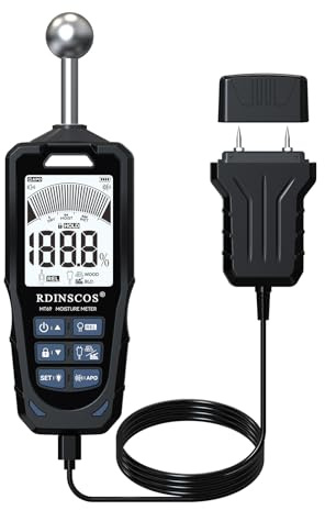 RDINSCOS Testeur Humidité 2 en 1 à Sondes Sphérique et à Aiguilles – Humidimètre pour Bois, Mur, Béton et Plâtre, Écran LCD, Détection 20-40 mm, Alarme Sonore