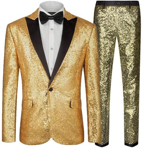 Duohropke - Traje de hombre con lentejuelas y brillo, 2 piezas, para fiesta, graduación, ajuste slim, chaqueta, pantalón, chaleco, conjunto casual, de negocios, blazer británico, abrigo, camisas