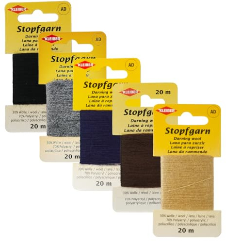 Kleiber - Confezione da 5 gomitoli di lana da rammendo, Traditiona Mix, colore: nero, grigio scuro, blu navy, marrone e beige