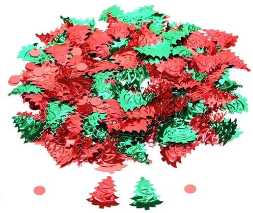 Set di decorazioni di coriandoli natalizi Paillettes festive luminose e colorate sparse per la tavola per decorazioni per feste in plastica Confezione di varietà da 16 g 31 g (Albero di Natale rosso