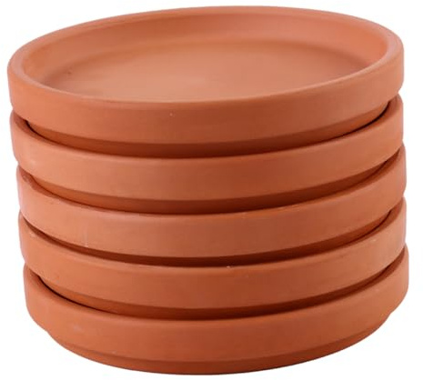 LIFKICH 5 Pezzi Sottovasi in Terracotta Grezza per Vasi da Fiori, Piatti Rotondi per Piante da Interno ed Esterno, Prevengono Fuoriuscita Acqua e Terra