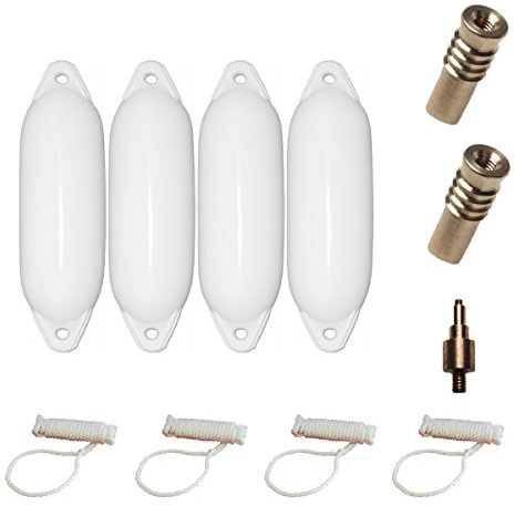 Majoni, Set completo per con parabordo per barca, con 4 cime per parabordi, 2 valvole di ricambio e 1 adattatore per valvole, bianco