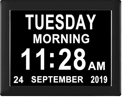 Jaihonda [8 Alarm Options] Day Date Clock-Digital Calendar Alarm Clock,Extra Large Non-Abbreviation Day & Month,Memory Loss,Impaired Vision,Alzheimer, Seniors,Elderly Clock
