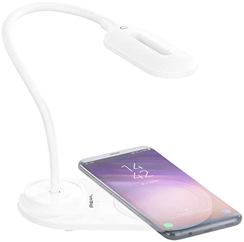 PEARL Induktionsladegerät: LED-Schwanenhals-Leuchte, Qi-kompatibel 10W, USB, 3 Lichtfarben, 300lm (USB Schreibtischlampe, Schreibtischlampe dimmbar, Tablet Halterung)