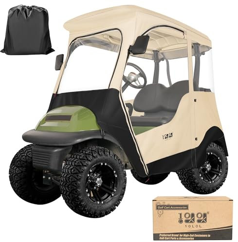 10L0L Deluxe Golfwagen-Abdeckung für 2 Passagierclubs, 600D wasserdicht, 4-seitiger Schutz, Dach bis zu 150 cm L (beige)