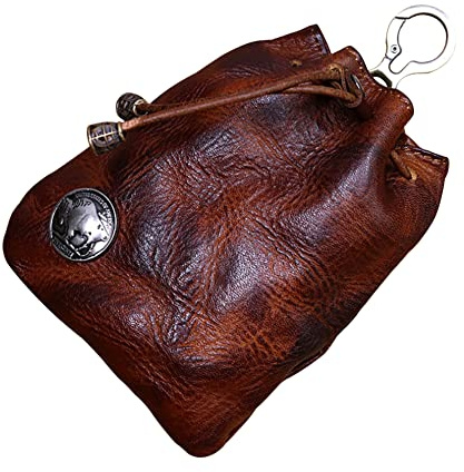 Wugebud 1 Pcs Leather Mini Medieval Pouch Keychain, Coin Organizer, Change Holder, Leather Drawstring Pouch for Men & Women