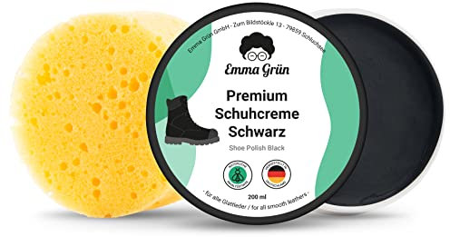 Emma Grün® Schuhcreme Schwarz Schuhwachs [1x200ml] - Nachhaltiges Pflegemittel für (Kunst-) Leder - Imprägnierwachs - Schuhputzmittel - Schuhwachs Leder - Wachscreme Schuhe - Shoe wax - Shoe polish