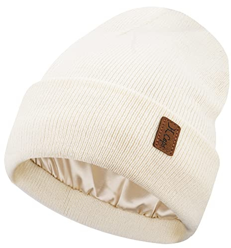 Bequemer Laden Bonnet Satin Femme Hiver Chaud Doublé Tricot Chapeau Soie