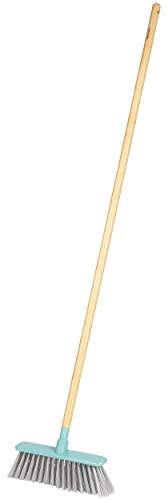 Salter LASAL71472C2EU7 Wooden Broom, Long Handle Indoor Floor Sweeper Brush, Soft Bristle, Slimline for Small Spaces/Corners, FSC®-Certified Bamboo, Recycled Plastic, Cool Hues Collection, Blue/Grey
