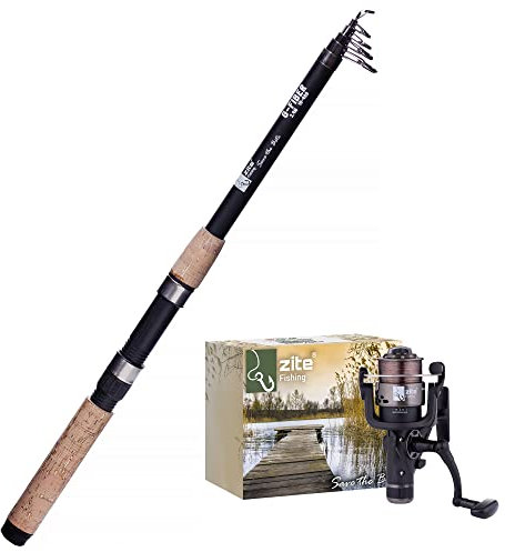 Zite Fishing Angel-Set / 2,70m Teleskoprute & Freilaufrolle mit Schnur Bespult/Karpfen Aal Zander Angeln Combo