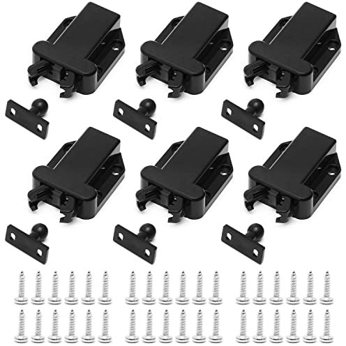 6 Stück Druckschnäpper Schnäpper mit Schrauben, Push to Open Türöffner Schwarz mit Automatischer Pop Up Funktion, Türriegel mit Touch-entriegelung für Schrank und Schublade