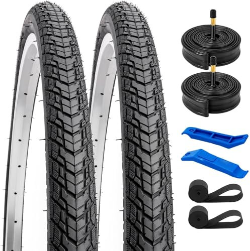 YunSCM 2Pcs Faltbar 28 Zoll Reifen 28x1.25 700x32C Mantel 32-622 Plus 2Pcs 700C Schlauch AV48mm Valve kompatibel 700C City Bikes, Rennräder 700x30C 30-622 Fahrradreifen und schlauche